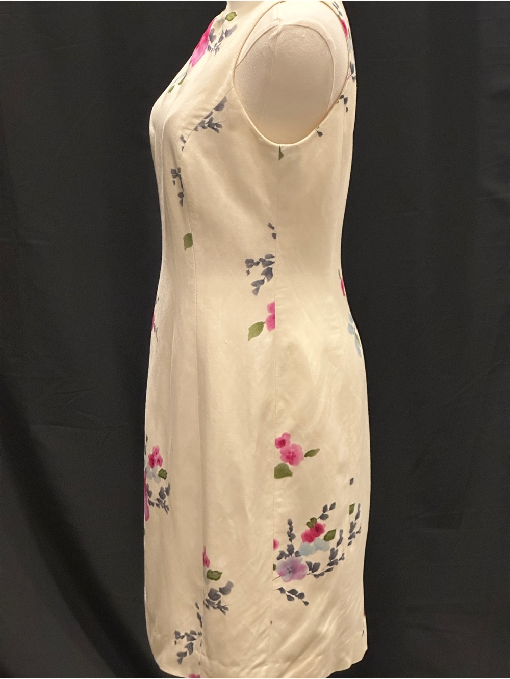 Jones New York Size 6 Off-White Ivory Floral Linen Rayon Sheath Dress - Picture 6 of 9